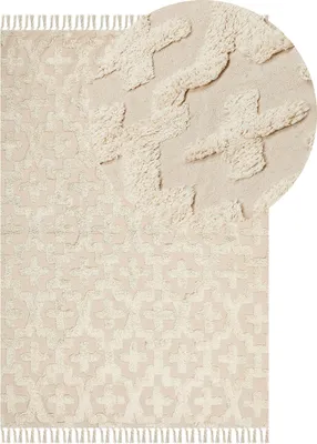 Obrázek produktu pro BELIANI Koberec Béžový Bavlna 140 x 200 cm Minimalistický všívaný shaggy geometrický vzor Obývací pokoj Ložnice