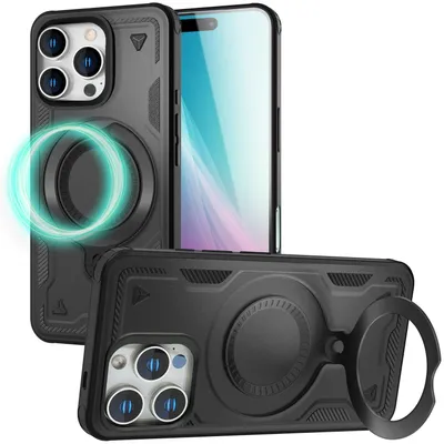 Obrázok produktu pre NALIA Magnetické puzdro na iPhone 16 Pro Max – držiak s otočnou základňou o 360° a kompatibilné s MagSafe – STORMGUARD (outdoorové puzdro) – značka z Berlína – titánová čierna