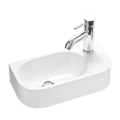 Produktbild von Gäste WC Waschbecken PARK 40x20 cm aus Mineralguss für Wandmontage oder Aufsatzwaschbecken mit Hahnloch Rechts