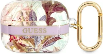 Produktbild von Guess GUAPHHFLU puzdro pre AirPods Pro, fialové, kolekcia kvetinových popruhov