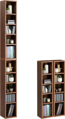 Produktbild von CD DVD Blueray Regal CHART in Nussbaum – Zweiteiliges Medienregal, Aufbewahrung, CD-Ständer mit 10 Fächern für bis zu 160 CDs, 20x187 cm (B x H)