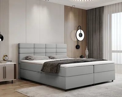Produktbild von Boxspringbett 180x200, mit Bettkasten, Hellgrau, Matratze und Topper, Doppelbett, REVE, Panda Möbel