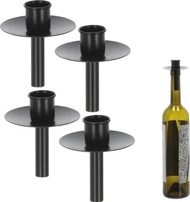 Produktbild von Novaliv 4x Kerzenhalter Flasche Schwarz Eisen Kerzenhalter Flaschenaufsatz für Kerzen ca 2cm ⌀ Schwarz Flaschenkerzenhalter Stabkerzen Kerzenständer Stabkerzenhalter Candle Holder Stabkerzentülle