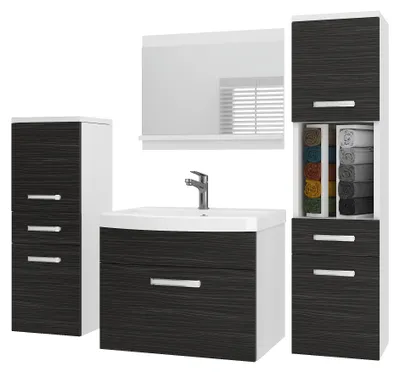 Image de Ensemble de meubles de salle de bain BELINI PRI M5, 120 cm, noyer mat. Armoire de salle de bain moderne avec vasque et miroir, entièrement équipée, à fixer au mur