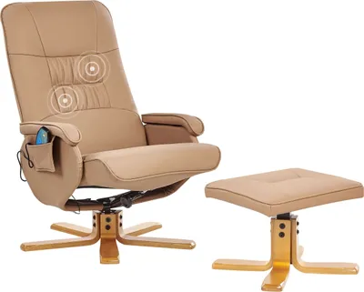 Produktbild von BELIANI Massagesessel Hellbraun Kunstleder Gesteppt mit Fußhocker Heizfunktion Liegefunktion Drehbar Büro Arbeitszimmer Drehsessel Polstersessel