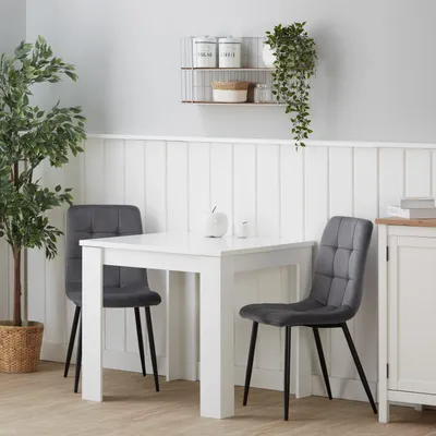 Produktbild von Homestyle4u 2370, Essgruppe mit 2 Stühlen Weiß Samt Grau, Esstisch Weiß 80x80 cm Küchentisch mit Stühle
