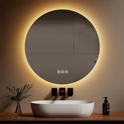Imagen del producto de Espejo de baño redondo con iluminación, 80 cm de diámetro, con 3 opciones de color de luz