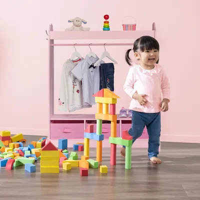 Produktbild von Relaxdays Kleiderständer Kinder, 5 Fächer, Kleiderstange Kinderzimmer, Haken und Spiegel, HBT: 107 x 97,5 x 61 cm, rosa