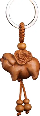 Produktbild von Chinesisches Sternzeichen, geschnitzter Holzanhänger, Schlüsselanhänger, Schlüsselanhänger, Tasche, Hängedekoration, Geschenk-Schwein