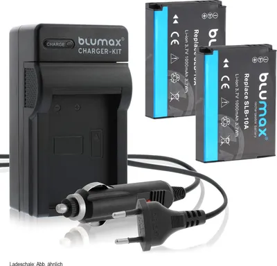 Produktbild von 2x Akku + Lader für Samsung SLB-10A WB550,  WB690,  WB710, WB750 1000 mAh