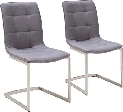 Produktbild von Esszimmerstühle Freischwinger 2er Set Grau mit Steppung in Sitz und Rücken, Edelstahlgestell