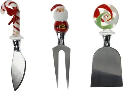 Image de Set de couteaux à fromage de Noël, 3 pièces, verre/acier inoxydable