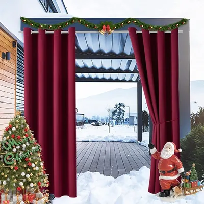 Image de 6 pièces Outdoor Rideaux Tonnelles Pavillon Balcon-Rideaux opaques Rideaux occultants avec œillets, Rideau étanche Résistant à l'oïdium Protection UV (132*238cm, Rouge)