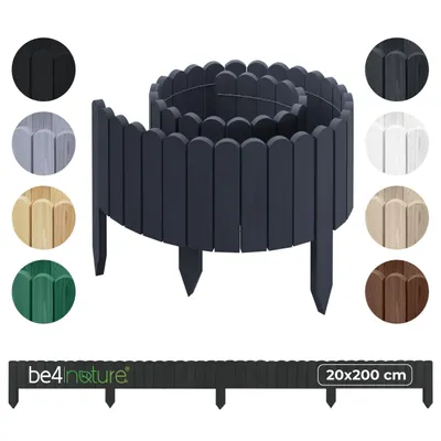 Image de be4nature Bordure de jardin bois flexible 20 x 200 cm gris imprégné bordure de parterre rouleau clôture décorative palissade bordure de pelouse
