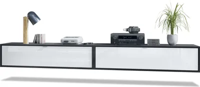 Produktbild von Vladon 2er-Set TV Board Lana 120,  Germany, Lowboards je 120 x 29 x 37 cm mit viel Stauraum, Korpus in Schwarz matt, Fronten in Weiß Hochglanz | Große Farbauswahl