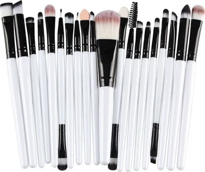Produktbild von 20 Stück Professionelle Make-up Pinsel Foundation Lidschatten Set Holz Griff + Nylon Haar Schwarz / Weiß