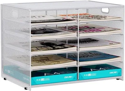 Immagine prodotto di Organizzatore per documenti Ibbenzoa® in metallo – 10 scomparti per formati A4 e riviste, verniciato a polvere, salvaspazio, dimensioni 44,5 x 31 x 33 cm
