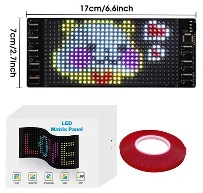 Produktbild von LED-Pixelleuchte - Programmierbares LED-Display - App-gesteuert - USB-Anschluss - DIY-Texte und Muster - Dimmbar - 7 x 17 cm
