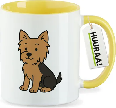 Produktbild von Huuraa Kaffeetasse Yorkshire Terrier Yorkie Comic 330ml Gelb Keramik Kaffeebecher Geschenkidee