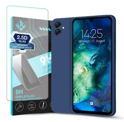 Produktbild von Hülle für Samsung Galaxy A05 mit 9H Displayglas Displayschutz Case Cover Bumper Smartphone Softgrip Schutzhülle Farbe: Blau
