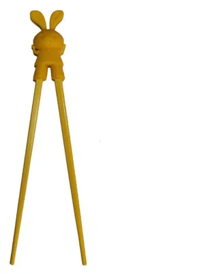 Produktbild von 073 Essstäbchen Chopsticks + 1 Clip Essstäbchenhelfer aus Gummi, Motiv Hase gelb