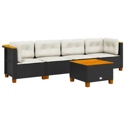 Produktbild von 5-tlg. Garten-Sofagarnitur mit Kissen Schwarz Poly Rattan