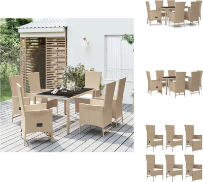 Produktbild von vidaXL 7-tlg. Garten-Essgruppe mit Kissen Beige Poly Rattan -  Gartenstühle