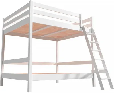 Image de Lit superposé 2 places 140x200 pour adultes Escalier en bois Sylvia - Blanc