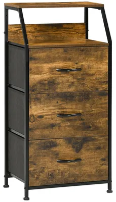 Obrázek produktu pro Úložná skříň s látkovými zásuvkami a policemi z MDF | Barva: Světlě hnědá | Rozměry: 44 x 29 x 92 cm