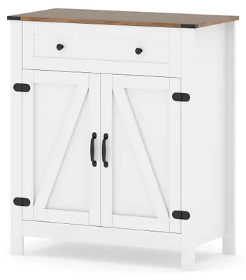 Produktbild von Küchenschrank Sideboard mit Arbeitsplatte, Buffetschrank mit Schublade und verstellbarem Regal, Holz Beistellschrank im Landhausstil, Stehender Mehrzweckschrank, 80 x 40 x 92 cm, Weiß