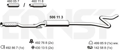 Produktbild von ERNST 506113 Mittelschalldämpfer Schalldämpfer passend für PEUGEOT 207 (WA, WC) 207 CC (WD) 207 SW (WK) für CITROËN C3 Picasso