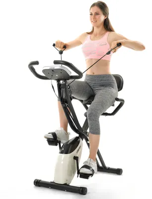 Produktbild von Cvičebný bicykel Merax 3 v 1 X-bike fitness zariadenie s 10 úrovňami odporu, skladací fitness bicykel s expandérmi a ručnými snímačmi pulzu, do 120 kg