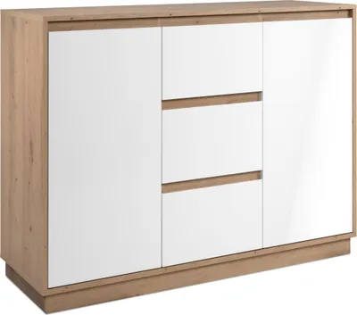 Produktbild von Sideboard >Lindenau< in Nachbildung Artisan Eiche/weiß hochglanz - 116,3x88x40 (BxHxT)