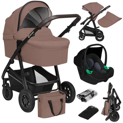Image de Lionelo Bianka 3in1 Poussette, Porte-auto, Siège Auto, Pliable, Travel System Dossier réglable 360o Roues Rembourrage, Capote XXL-Beige