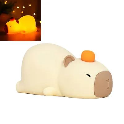 Produktbild von Capybara Nachtlicht, Niedlich Weiches Silikon Dimmbares Nachtlicht mit Touch Steuerung, Geschenk für Kinder Mädchen Jungen