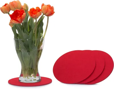 Imagen del producto de Posavasos redondos de fieltro, con un diámetro de 25 cm, juego de 4 unidades, para mesa y bar