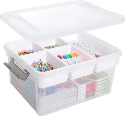 Produktbild von Kunststoff-Aufbewahrungsboxen 16 l mit 6 x 1,6 l Boxen klein verstärkte Boxen Aufbewahrung mit Deckel klein zur Aufbewahrung von Werkzeug, Bastelmaterial, Lego, Buntstiften