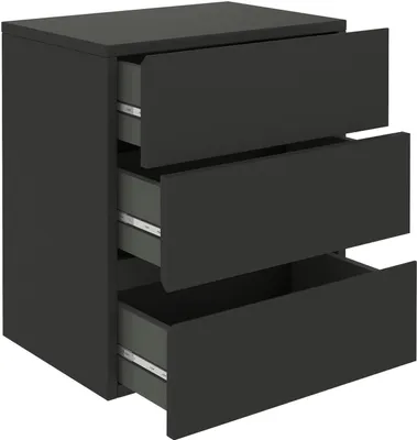 Immagine prodotto di Comodino da parete ANNO, mensola a parete, comodino sospeso con 3 cassetti, colore nero