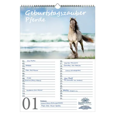 Produktbild von Geburtstagsplaner Geburtstagskalender Pferdezauber DIN A3 Kalender Pferde und Fohlen - Seelenzauber