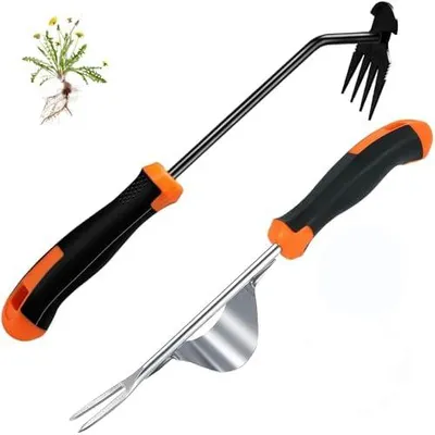 Produktbild von Unkrautstecher Edelstahl, 2 Stück Wurzeljäter mit Griff, Garten Handjätgerät Manueller Weeder zum Graben Jäten, Umpflanzen, Entwurzeln, Geschenk für Gärtner Gärtnerinnen
