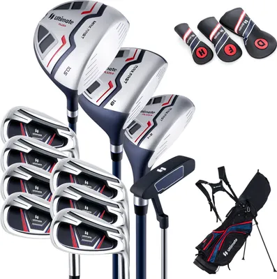 Image de COSTWAY set complet de clubs de golf pour hommes, 11 pièces, droitiers avec housse de pluie bleue