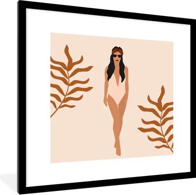 Produktbild von MuchoWow® Gerahmtes Poster Sommer - Badeanzug - Blätter 40x40 cm - Poster mit Schwarzem Bilderrahmen Wandposter Rahmen Foto Bilder - Poster - Plakat im Rahmen