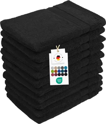 Produktbild von Waschlappen 16x21 cm aus 100% Baumwolle 500g/m2, 10er Set Waschhandschuhe Schwarz