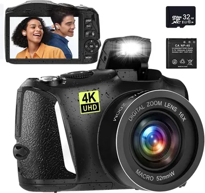 Obrázok produktu pre Digitálny fotoaparát 4K, 48MP fotoaparát s 32GB SD kartou, digitálne fotoaparáty s automatickým zaostrovaním 16x digitálny zoom, 3,0" obrazovka vlogovacia kamera