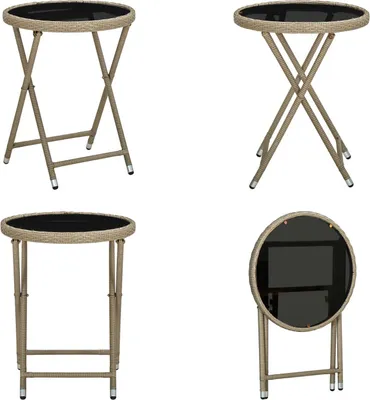 Produktbild von vidaXL Beistelltisch Beige 60 cm Poly Rattan und Hartglas - Beistelltisch - Beistelltische - Couchtisch - Couchtische