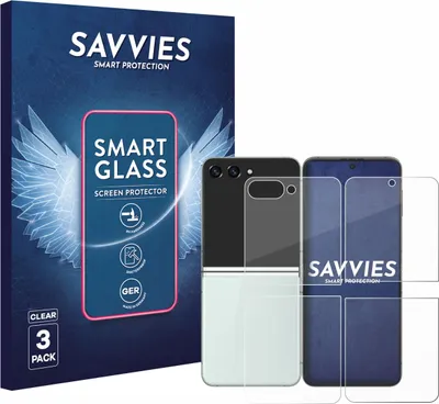 Produktbild von 3x Savvies Schutzglas Folie für Samsung Galaxy Z Flip 5 (Display+Rückseite) 9H Panzer Schutzfolie Glas Displayschutz klar transparent