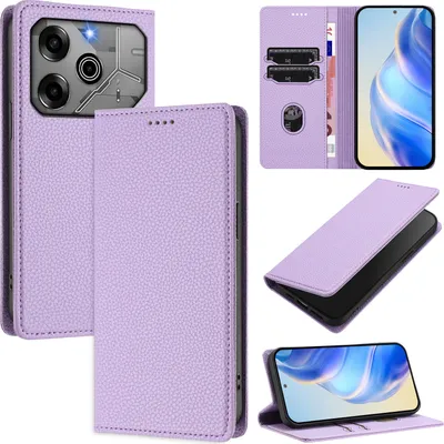 Produktbild von Litchi Leder Handyhülle für Tecno Pova 6/Pova 6 Pro 5G Wallet Kartenfächer Standfunktion Hülle Violett
