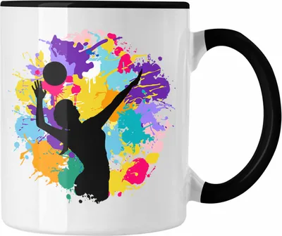 Produktbild von Trendation - Volleyball Geschenk Tasse Grafik Coach Herren Mädchen Kaffee Zubehör Volleyball-Spieler Spielerin (Schwarz)