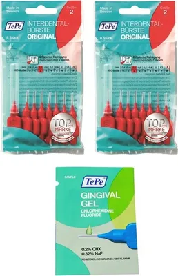 Produktbild von 2x8 TePe Original  Interdentalbürsten - 0,5mm rot  + 2ml Gingivalgel