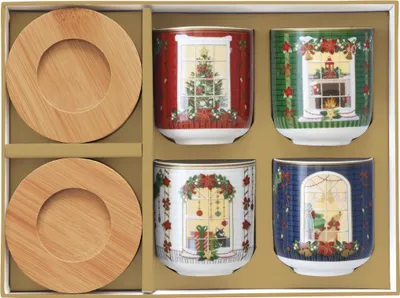 Imagen del producto de Juego de cuatro tazas de café, diseño "Festive Avenue"
